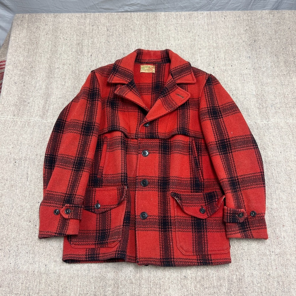 Vintage Green Bay Clothing Hunting Jacket Mens Medium Red 1940s Plaid Wool